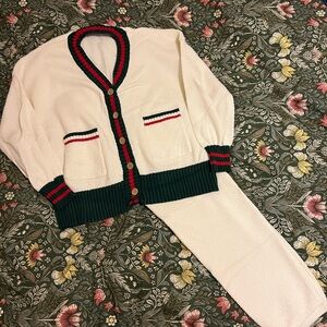 Amazon Cream Knit Sweater set with Red and Green Accents